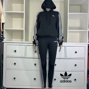 Adidas Set Women's Black Stripe Hoodie Sweatshirt & Leggings Set Athletic Size S